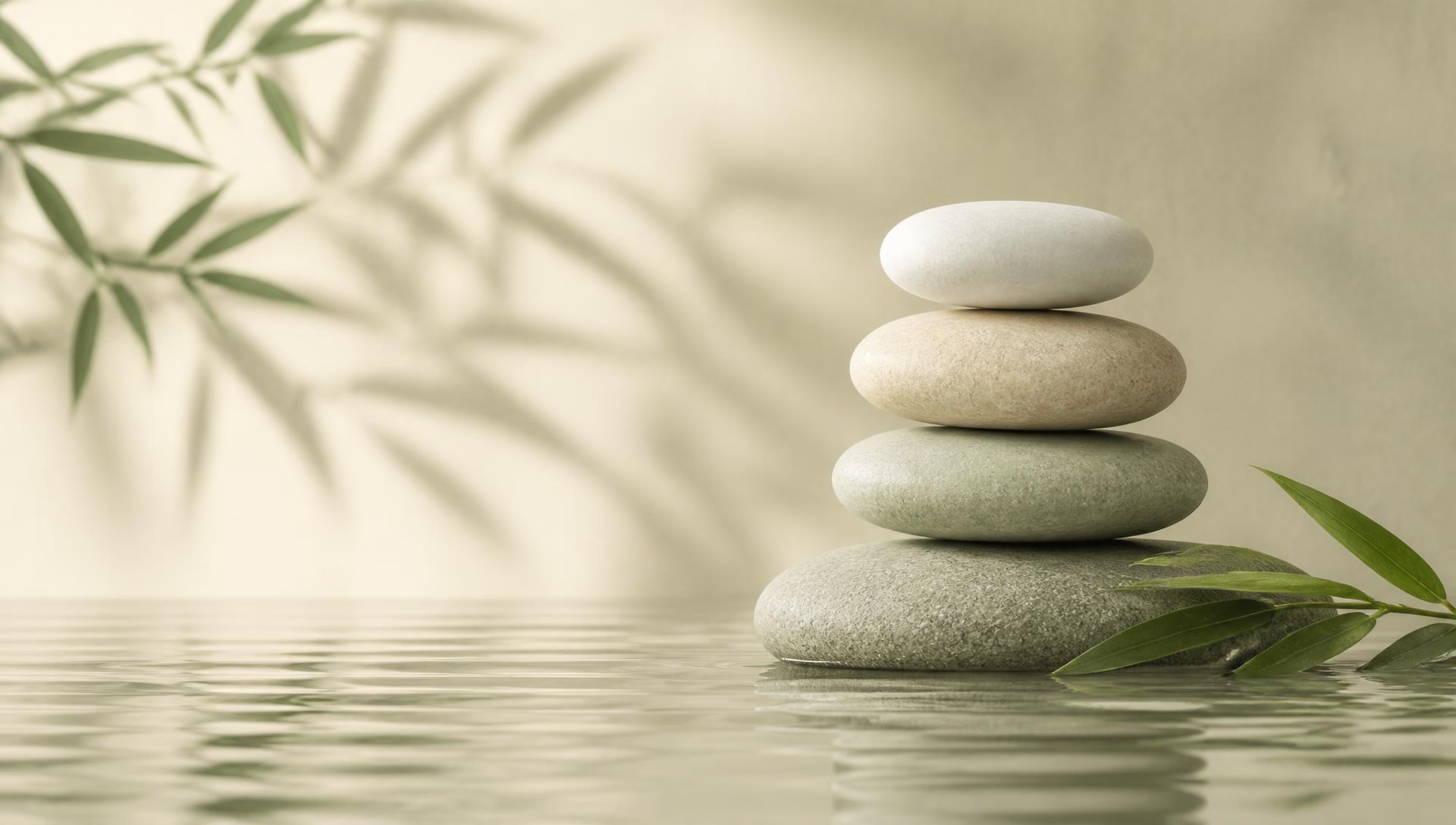 Pedras naturais equilibradas — experiências de bem-estar do Mannah